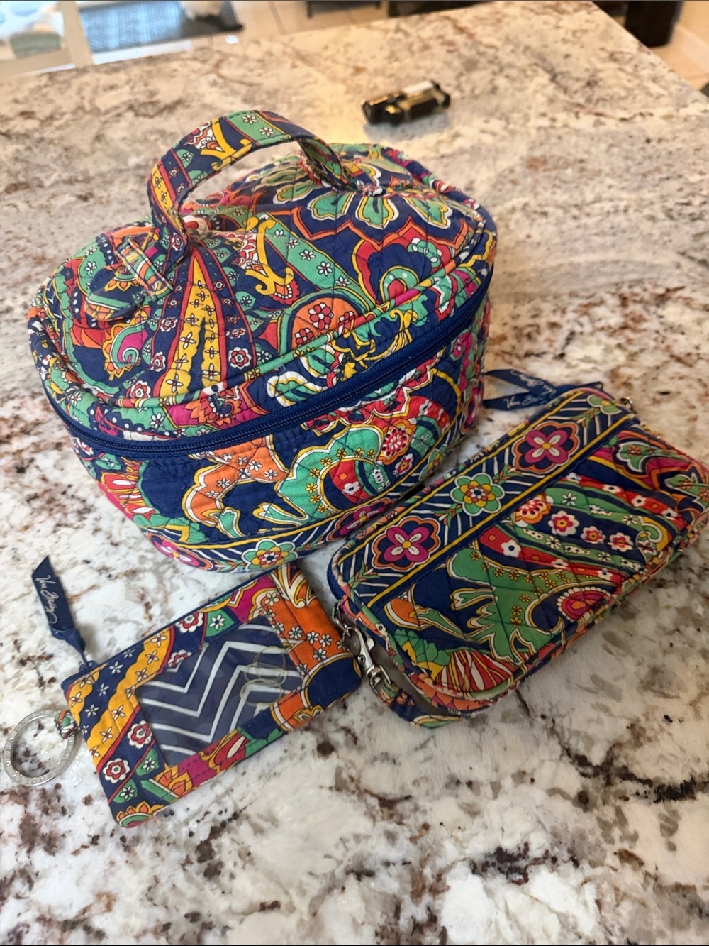 Vera Bradley Navy Multicolor Paisley Quilted Cosmetic Case Set